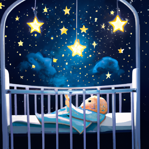 תמונה של תינוק בעריסה ומעליהם ניידת שמי לילה זרועי כוכבים.